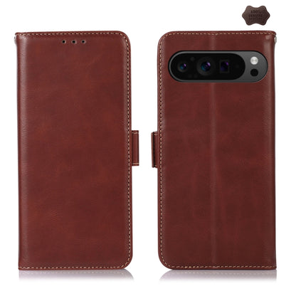 For Google Pixel 9 Pro Crazy Horse Top Layer Cowhide Leather Phone Case(Brown) by buy2fix