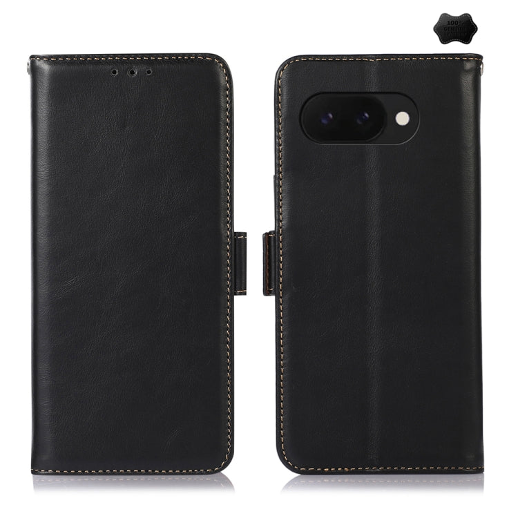 For Google Pixel 9a Crazy Horse Top Layer Cowhide Leather Phone Case(Black) - Google Cases by buy2fix | Online Shopping UK | buy2fix