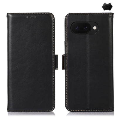 For Google Pixel 9a Crazy Horse Top Layer Cowhide Leather Phone Case(Black) - Google Cases by buy2fix | Online Shopping UK | buy2fix