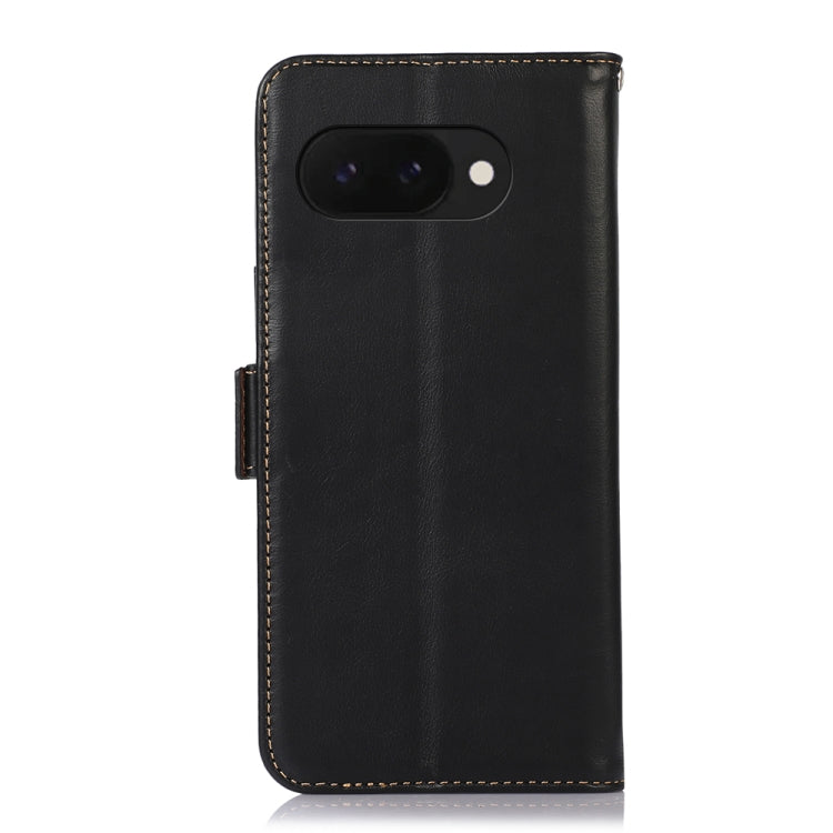 For Google Pixel 9a Crazy Horse Top Layer Cowhide Leather Phone Case(Black) - Google Cases by buy2fix | Online Shopping UK | buy2fix
