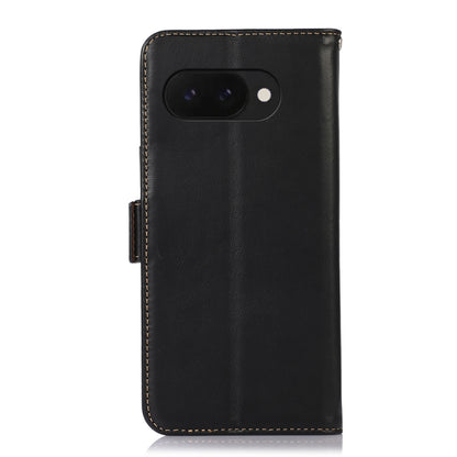 For Google Pixel 9a Crazy Horse Top Layer Cowhide Leather Phone Case(Black) - Google Cases by buy2fix | Online Shopping UK | buy2fix