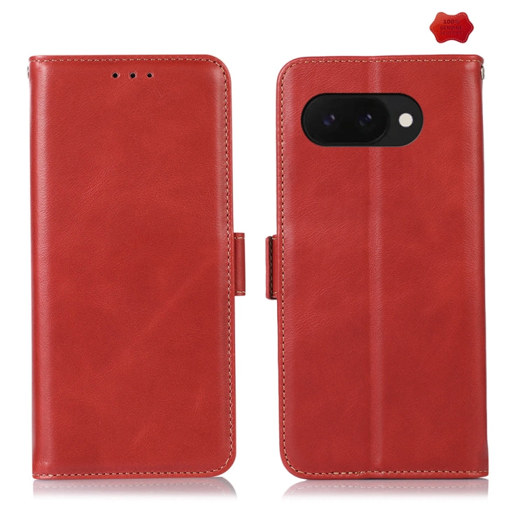 For Google Pixel 9a Crazy Horse Top Layer Cowhide Leather Phone Case(Red) - Google Cases by buy2fix | Online Shopping UK | buy2fix