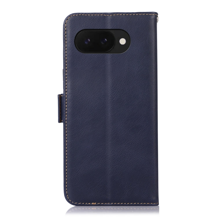For Google Pixel 9a Crazy Horse Top Layer Cowhide Leather Phone Case(Blue) - Google Cases by buy2fix | Online Shopping UK | buy2fix