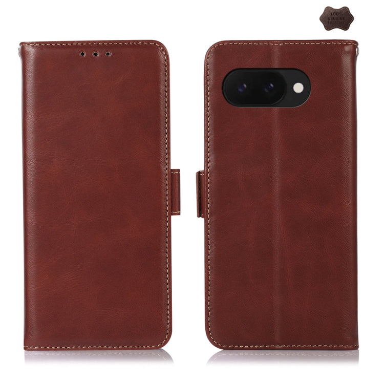 For Google Pixel 9a Crazy Horse Top Layer Cowhide Leather Phone Case(Brown) - Google Cases by buy2fix | Online Shopping UK | buy2fix