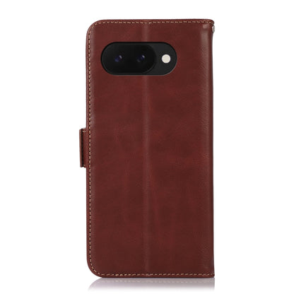 For Google Pixel 9a Crazy Horse Top Layer Cowhide Leather Phone Case(Brown) - Google Cases by buy2fix | Online Shopping UK | buy2fix