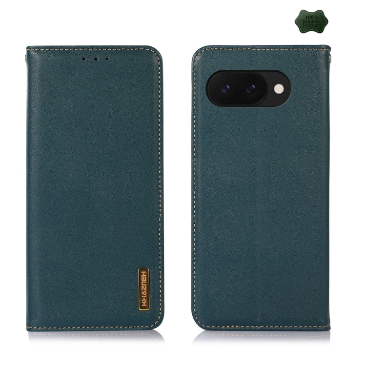 For Google Pixel 9a KHAZNEH Nappa Top Layer Cowhide Leather Phone Case(Green) - Google Cases by buy2fix | Online Shopping UK | buy2fix