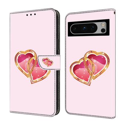 For Google Pixel 9 Crystal Painted Leather Phone case(Love Peach) by buy2fix