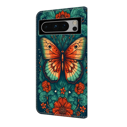 For Google Pixel 9 Crystal Painted Leather Phone case(Flower Butterfly) by buy2fix