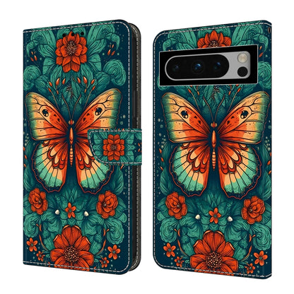 For Google Pixel 9 Pro Crystal Painted Leather Phone case(Flower Butterfly) by buy2fix