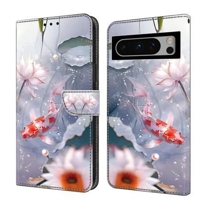 For Google Pixel 9 Pro Crystal Painted Leather Phone case(Koi) by buy2fix