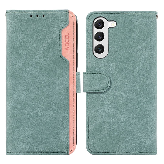 For Samsung Galaxy S23+ 5G ABEEL Color Block Magnetic RFID Leather Phone Case(Cyan-Pink)