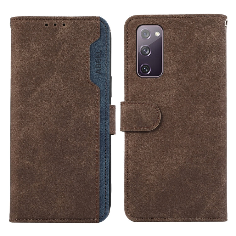 For Samsung Galaxy S20 FE ABEEL Color Block Magnetic RFID Leather Phone Case(Brown-Blue) by buy2fix