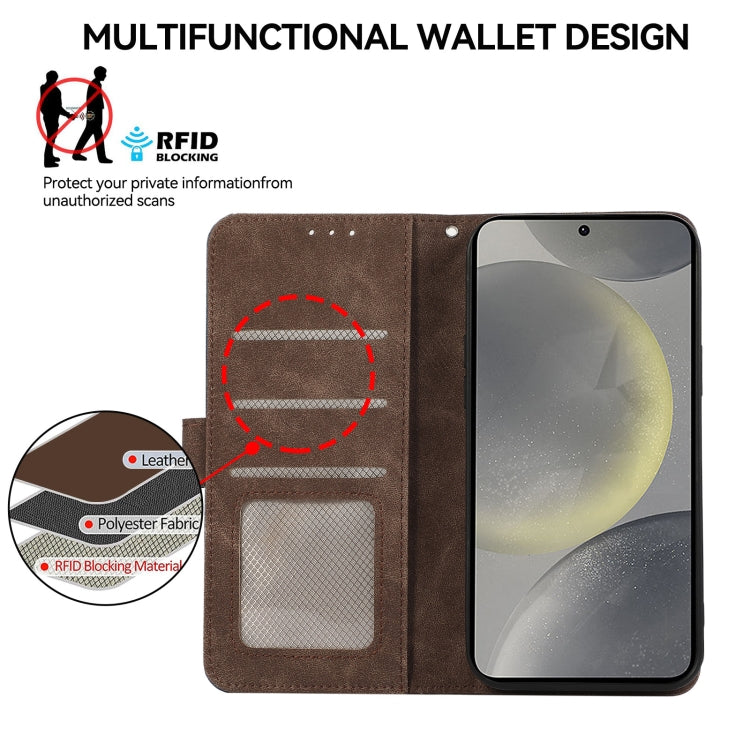 For Samsung Galaxy S22 Ultra 5G ABEEL Color Block Magnetic RFID Leather Phone Case(Brown-Blue) by buy2fix