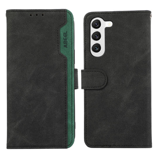For Samsung Galaxy S22+ 5G ABEEL Color Block Magnetic RFID Leather Phone Case(Black-Green)