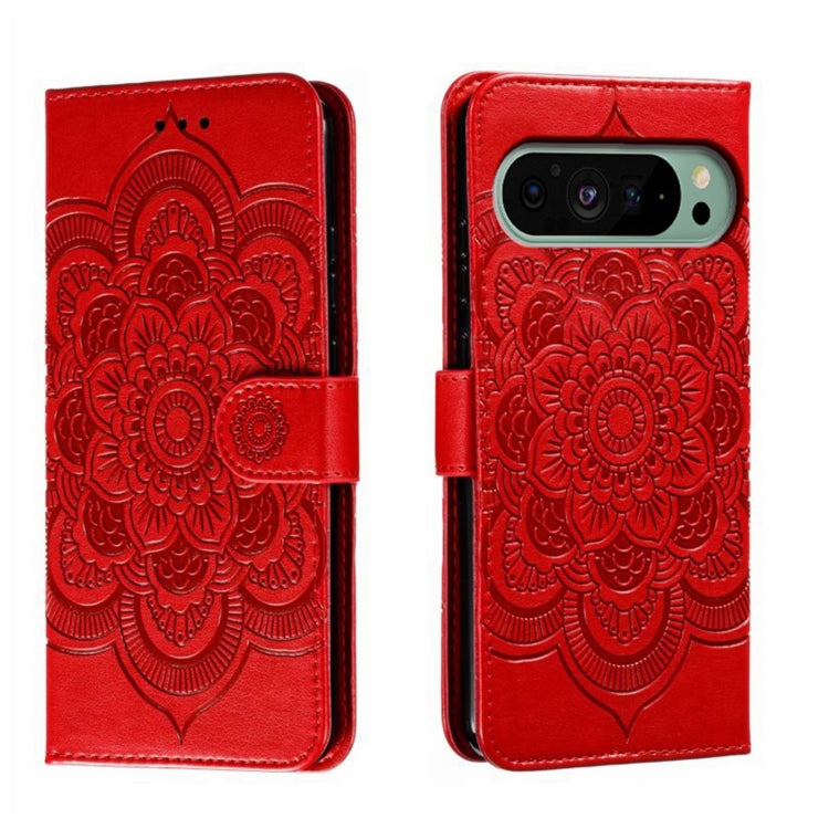 For Google Pixel 9 Sun Mandala Embossing Pattern Phone Leather Case(Red) by buy2fix