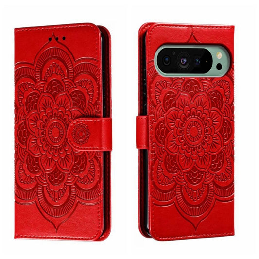 For Google Pixel 9 Sun Mandala Embossing Pattern Phone Leather Case(Red) by buy2fix