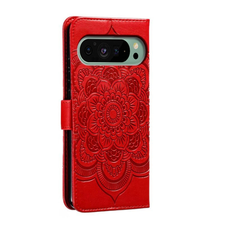 For Google Pixel 9 Sun Mandala Embossing Pattern Phone Leather Case(Red) by buy2fix