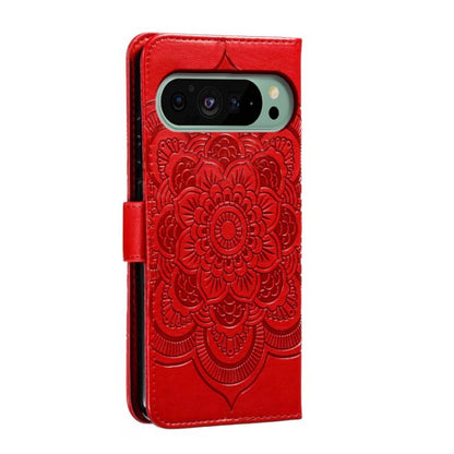 For Google Pixel 9 Sun Mandala Embossing Pattern Phone Leather Case(Red) by buy2fix
