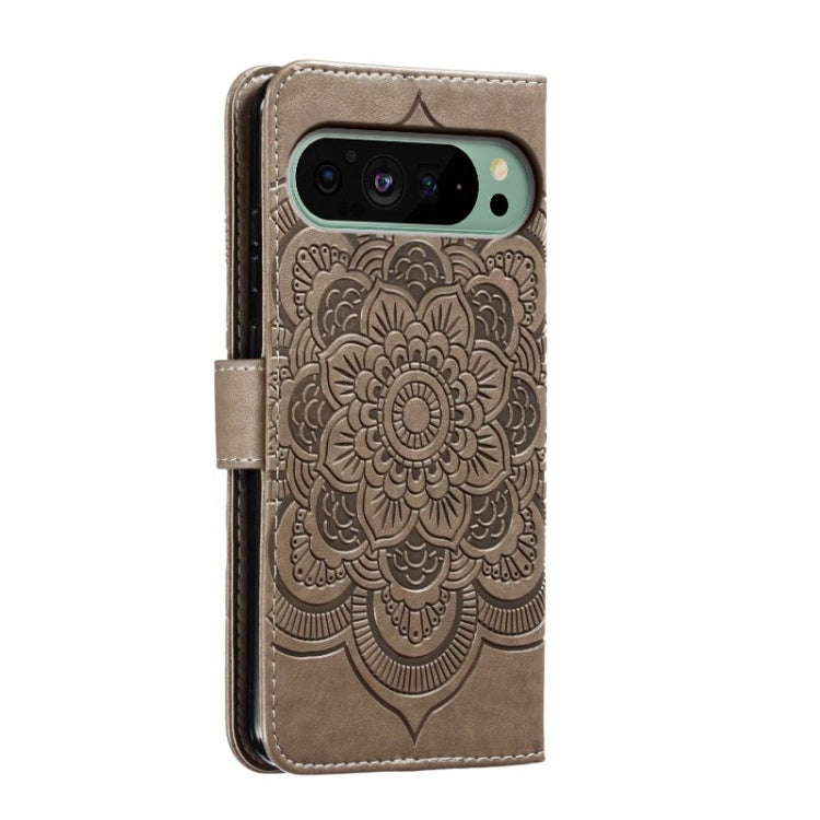 For Google Pixel 9 Sun Mandala Embossing Pattern Phone Leather Case(Grey) by buy2fix