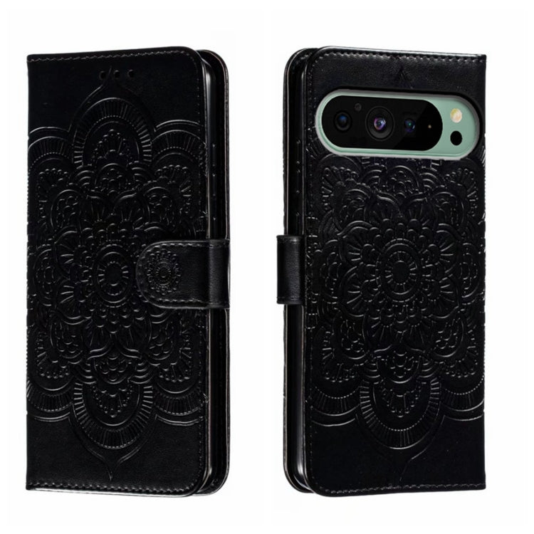 For Google Pixel 9 Sun Mandala Embossing Pattern Phone Leather Case(Black) by buy2fix