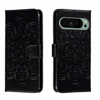 For Google Pixel 9 Sun Mandala Embossing Pattern Phone Leather Case(Black) by buy2fix