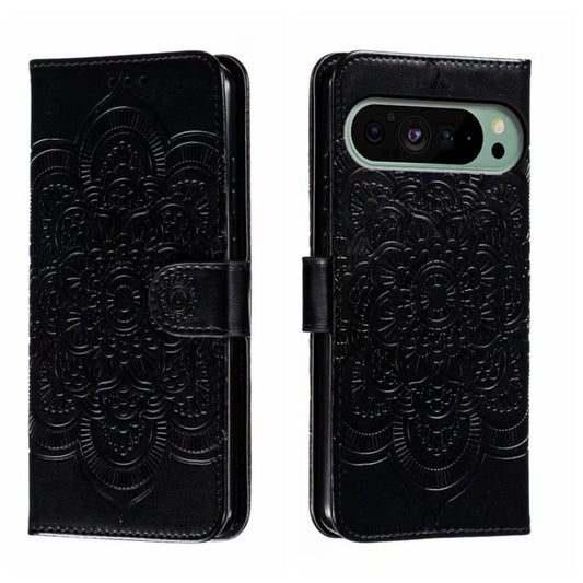 For Google Pixel 9 Sun Mandala Embossing Pattern Phone Leather Case(Black) by buy2fix