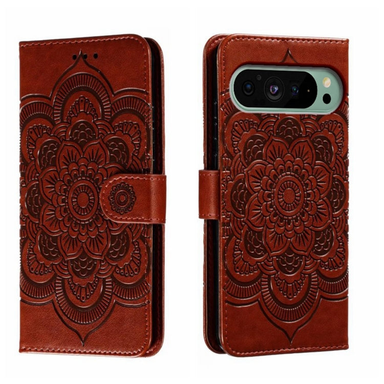 For Google Pixel 9 Sun Mandala Embossing Pattern Phone Leather Case(Brown) by buy2fix