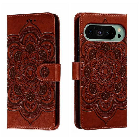 For Google Pixel 9 Sun Mandala Embossing Pattern Phone Leather Case(Brown) by buy2fix