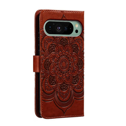 For Google Pixel 9 Sun Mandala Embossing Pattern Phone Leather Case(Brown) by buy2fix