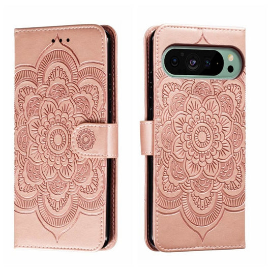 For Google Pixel 9 Sun Mandala Embossing Pattern Phone Leather Case(Rose Gold) by buy2fix