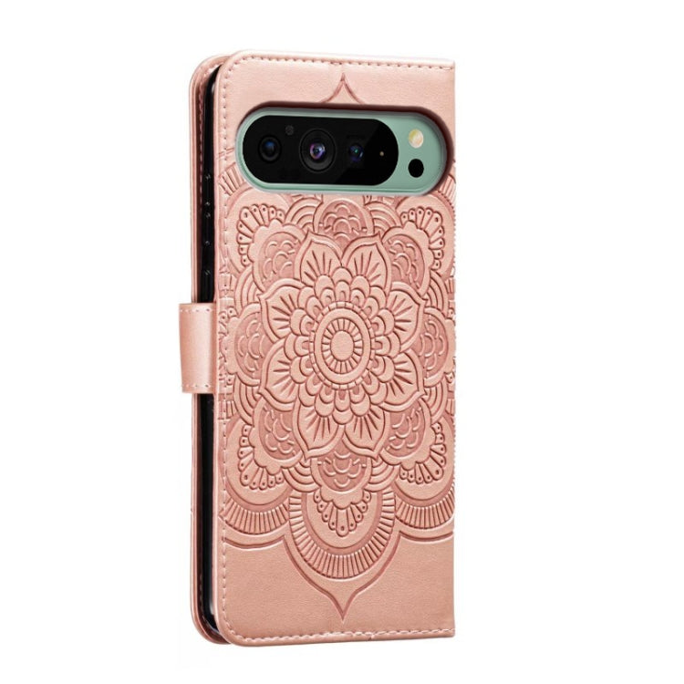 For Google Pixel 9 Sun Mandala Embossing Pattern Phone Leather Case(Rose Gold) by buy2fix
