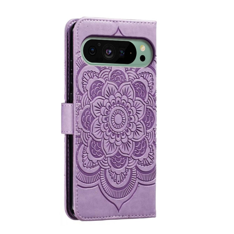 For Google Pixel 9 Sun Mandala Embossing Pattern Phone Leather Case(Purple) by buy2fix