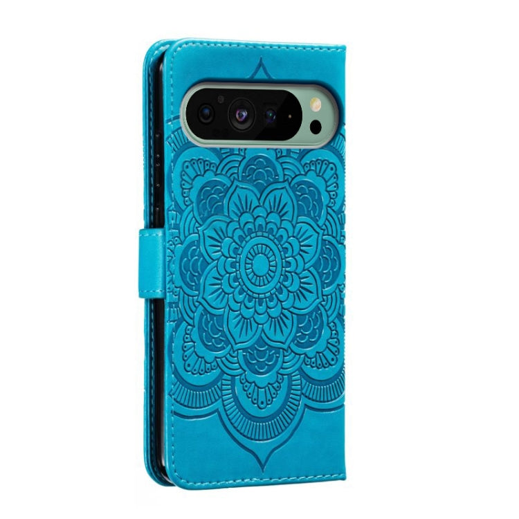 For Google Pixel 9 Sun Mandala Embossing Pattern Phone Leather Case(Blue) by buy2fix