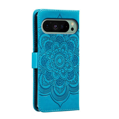 For Google Pixel 9 Sun Mandala Embossing Pattern Phone Leather Case(Blue) by buy2fix