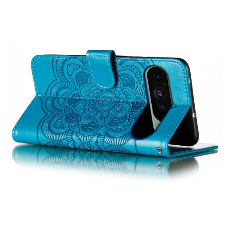 For Google Pixel 9 Sun Mandala Embossing Pattern Phone Leather Case(Blue) by buy2fix