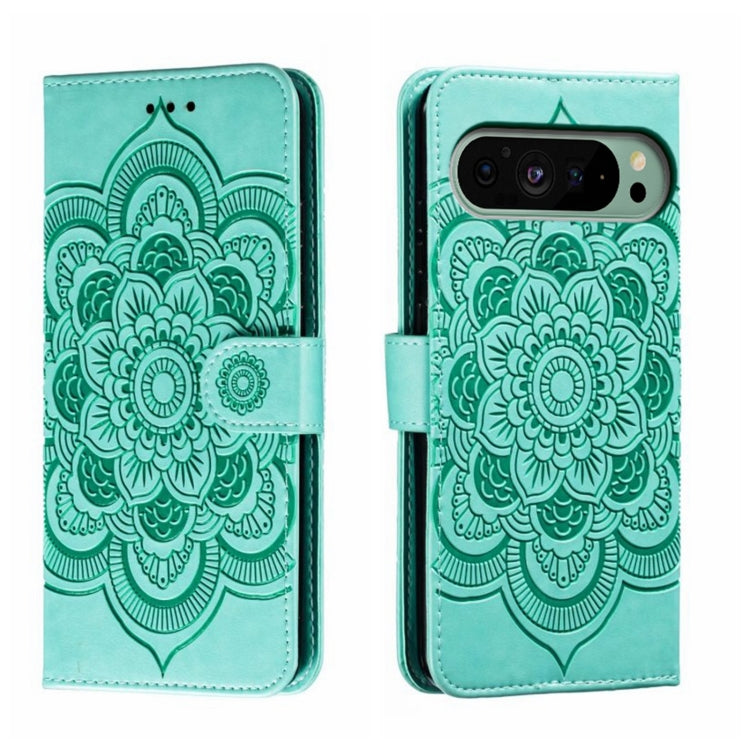 For Google Pixel 9 Sun Mandala Embossing Pattern Phone Leather Case(Green) by buy2fix