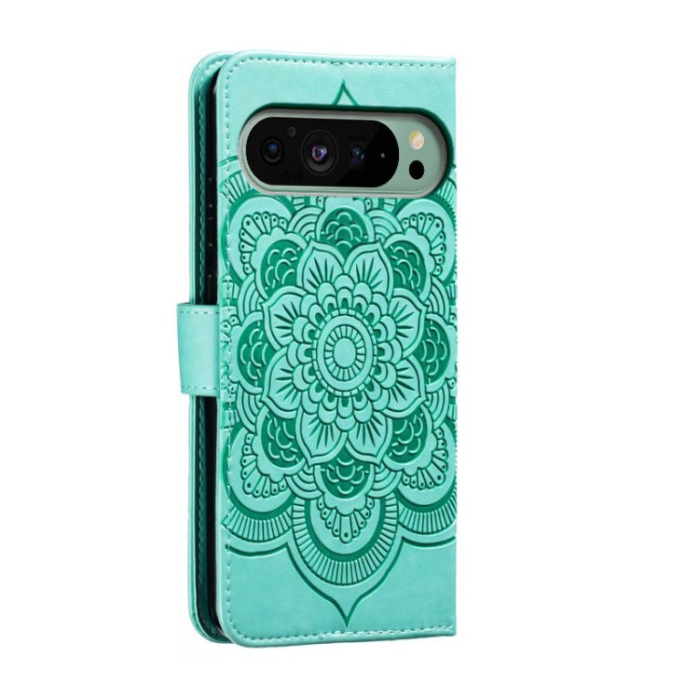 For Google Pixel 9 Sun Mandala Embossing Pattern Phone Leather Case(Green) by buy2fix