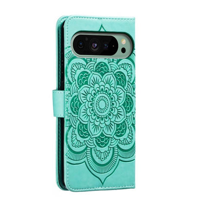 For Google Pixel 9 Sun Mandala Embossing Pattern Phone Leather Case(Green) by buy2fix