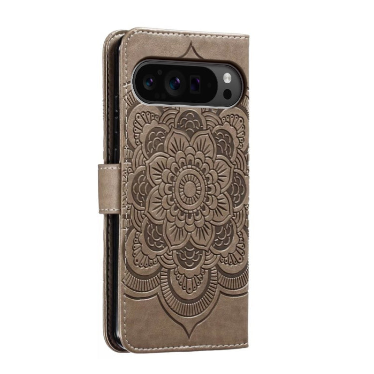For Google Pixel 9 Pro Sun Mandala Embossing Pattern Phone Leather Case(Grey) by buy2fix