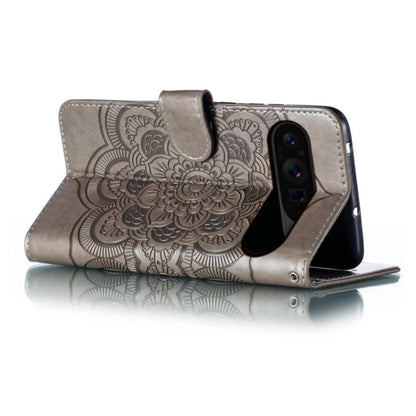 For Google Pixel 9 Pro Sun Mandala Embossing Pattern Phone Leather Case(Grey) by buy2fix