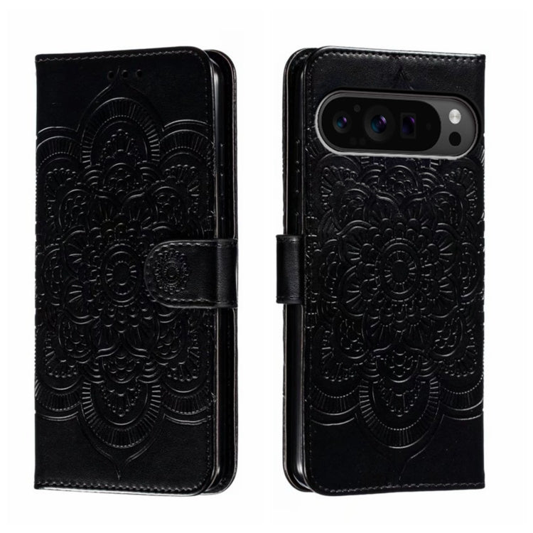 For Google Pixel 9 Pro Sun Mandala Embossing Pattern Phone Leather Case(Black) by buy2fix