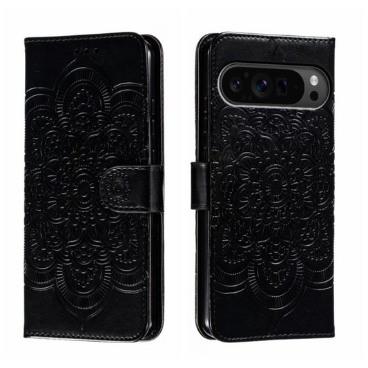 For Google Pixel 9 Pro Sun Mandala Embossing Pattern Phone Leather Case(Black) by buy2fix