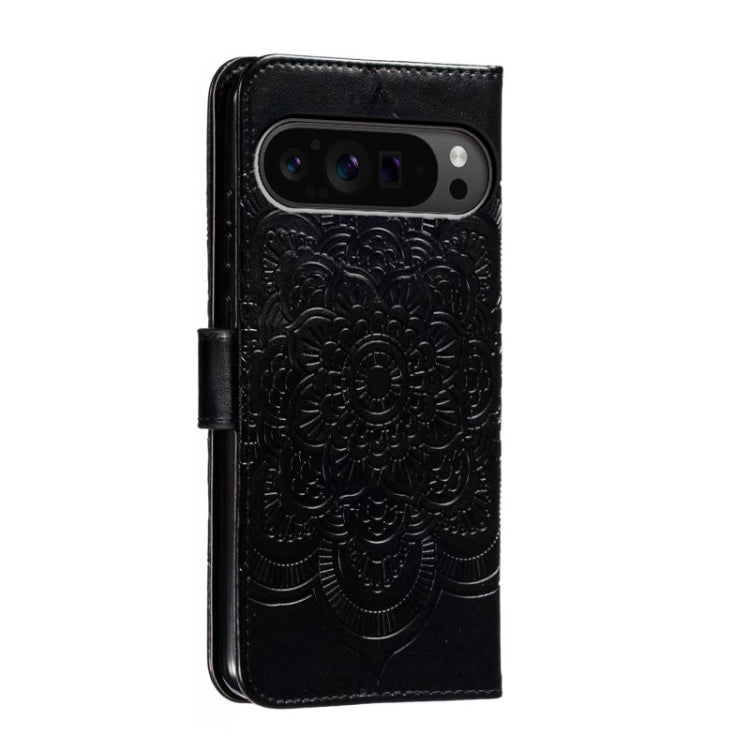 For Google Pixel 9 Pro Sun Mandala Embossing Pattern Phone Leather Case(Black) by buy2fix
