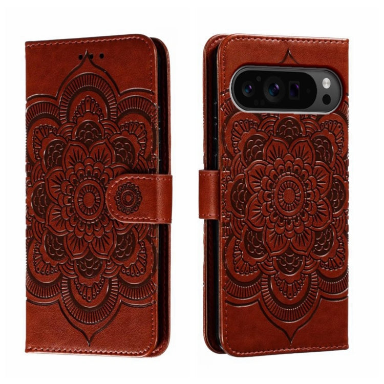 For Google Pixel 9 Pro Sun Mandala Embossing Pattern Phone Leather Case(Brown) by buy2fix
