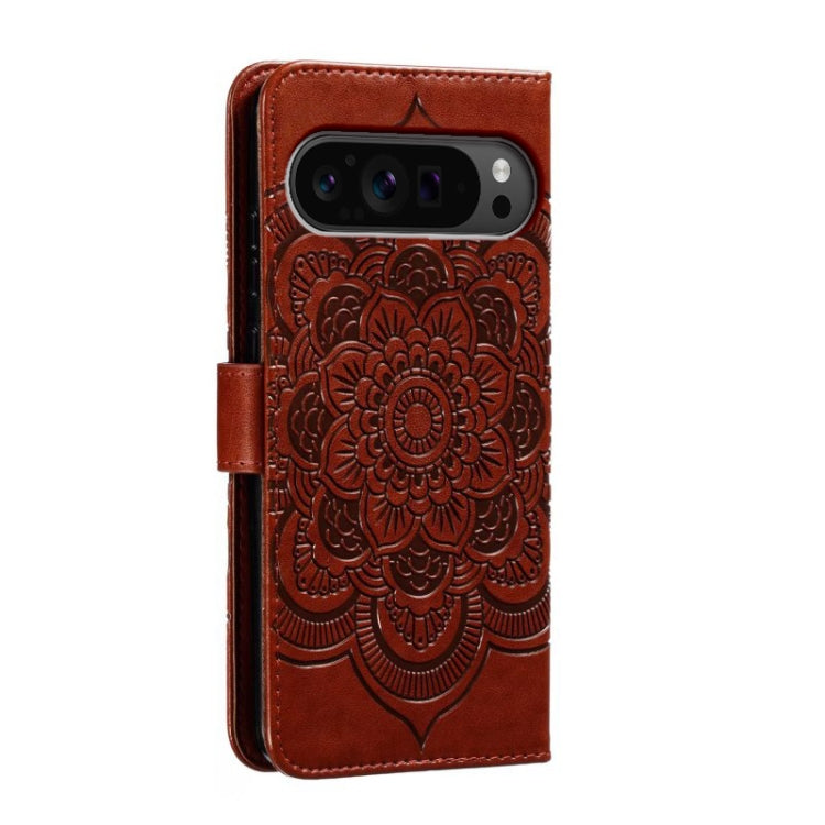 For Google Pixel 9 Pro Sun Mandala Embossing Pattern Phone Leather Case(Brown) by buy2fix