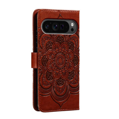 For Google Pixel 9 Pro Sun Mandala Embossing Pattern Phone Leather Case(Brown) by buy2fix