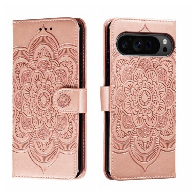 For Google Pixel 9 Pro Sun Mandala Embossing Pattern Phone Leather Case(Rose Gold) by buy2fix