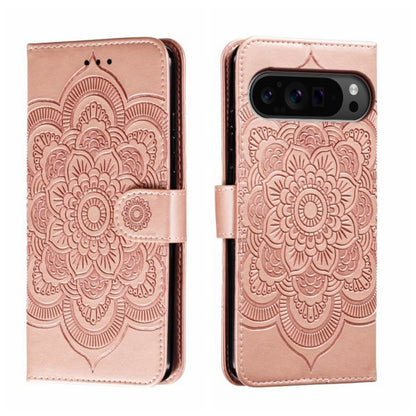 For Google Pixel 9 Pro Sun Mandala Embossing Pattern Phone Leather Case(Rose Gold) by buy2fix
