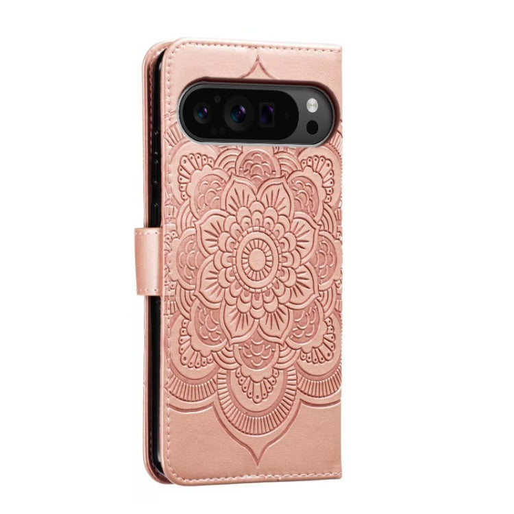 For Google Pixel 9 Pro Sun Mandala Embossing Pattern Phone Leather Case(Rose Gold) by buy2fix