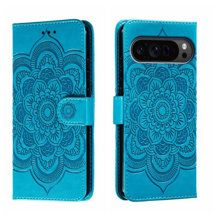 For Google Pixel 9 Pro Sun Mandala Embossing Pattern Phone Leather Case(Blue) by buy2fix